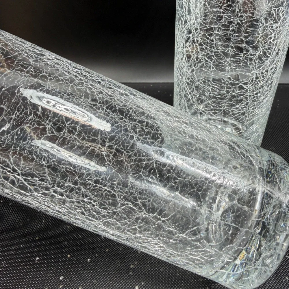 Pier 1 Crackle Glass‎ Highball Tumblers Clear Set of 2 Cups Glasses Cups 6.25in